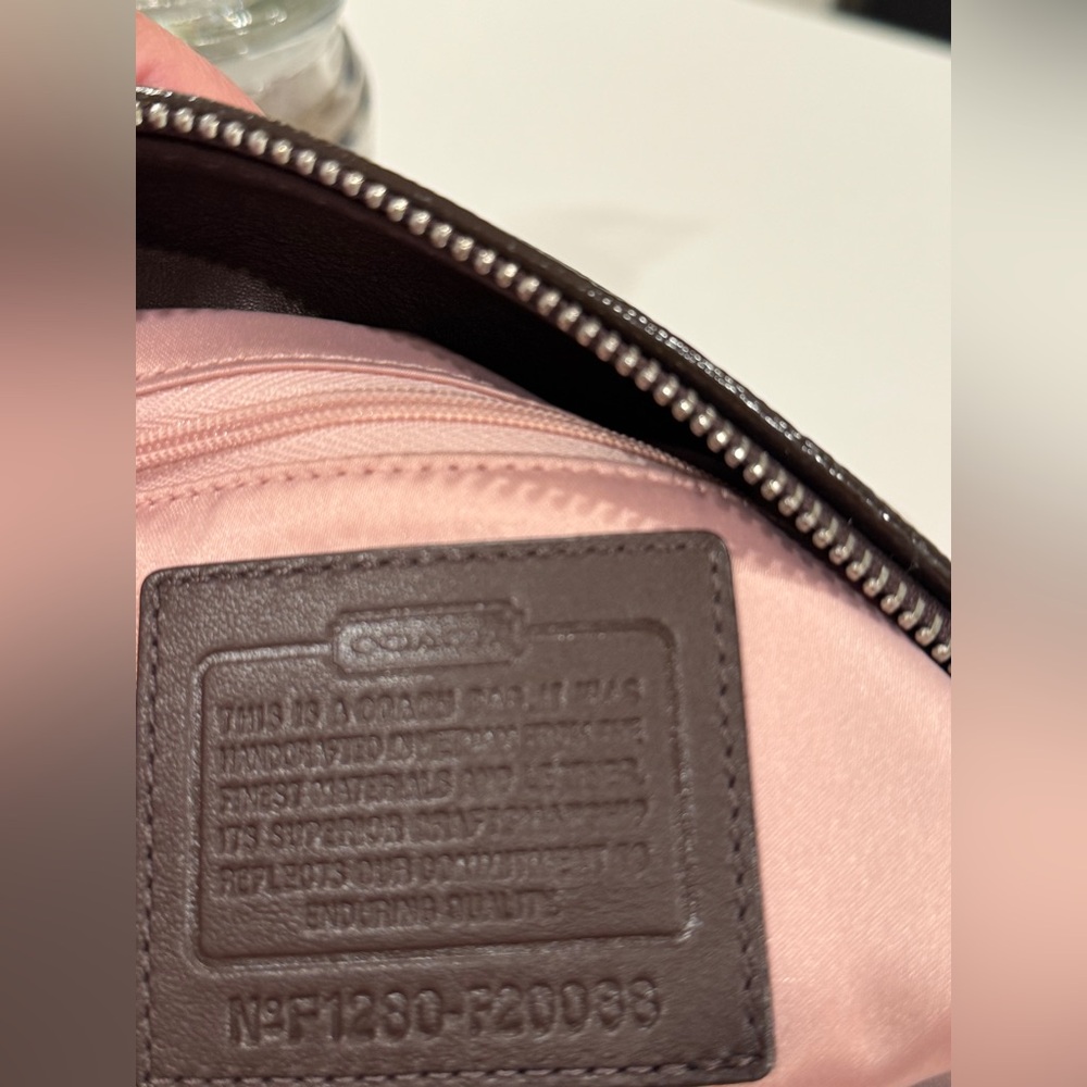Coach Signature Jacquard Crossbody Bag Brown Leather Trim - Picture 7 of 12
